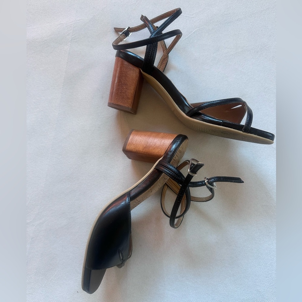 Bhava Studio Wood Block Heel Black Strappy Sandals